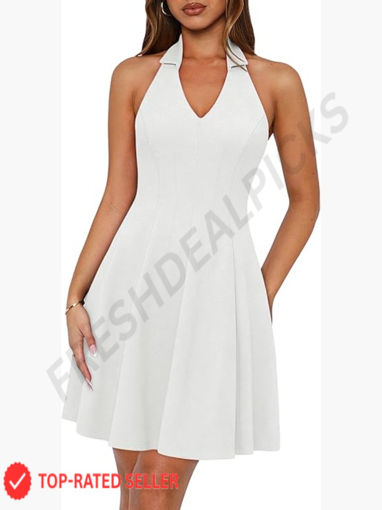 Sleeveless Halter V Neck Backless A Line Mini Dress For Women Cocktail Party